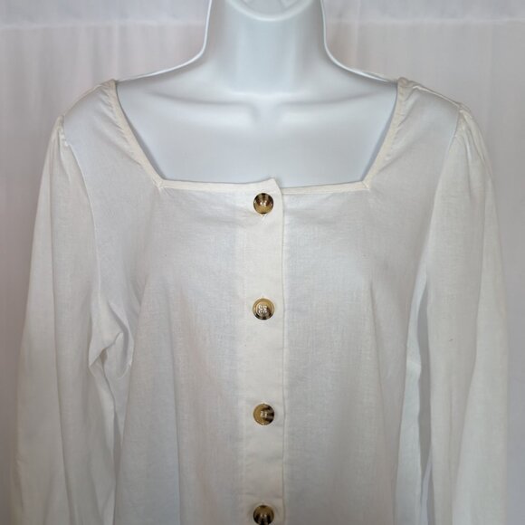 SAKS FIFTH AVENUE Linen Blend top blouse shirt SIZE M Squareneck Exclusivity NWT - Picture 2 of 13